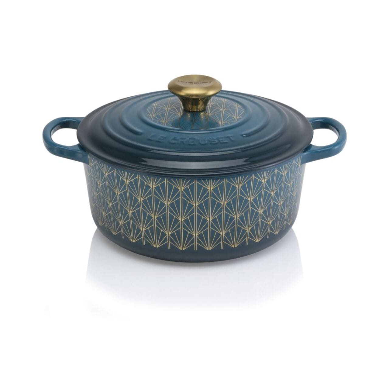 Le Creuset Signature Cast Iron Round Dutch Oven 24cm Soiree Deep Teal with Gold Knob