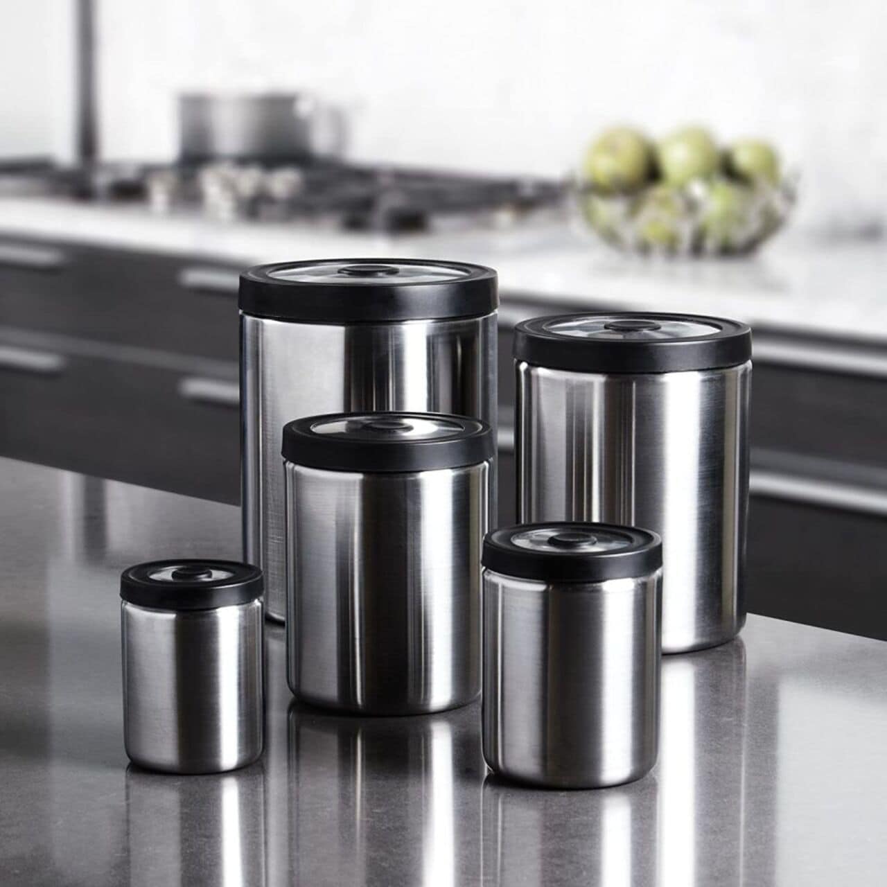 OXO Steel 5 PIECE PRESSTOP CANISTER SET DIS