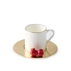 Zarina Espresso Cups Brass Saucer Red Pomegranate, Set of 6
