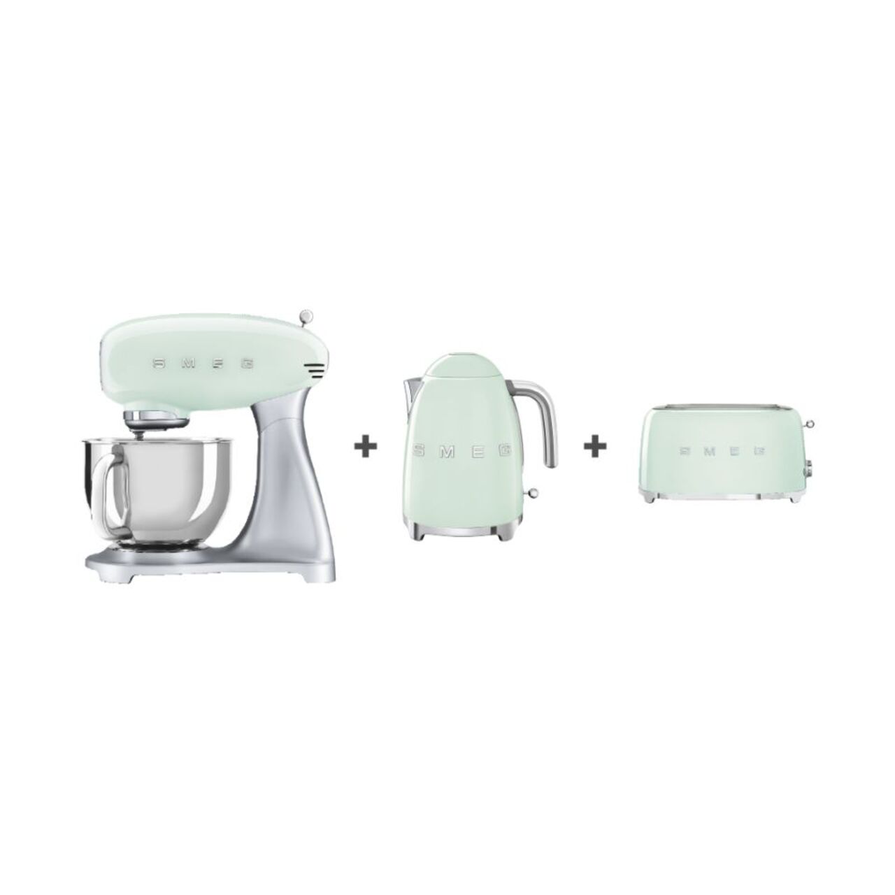 Smeg Bundle Offer Stand Mixer + Kettle + 4 Slice toaster, Pastel Green