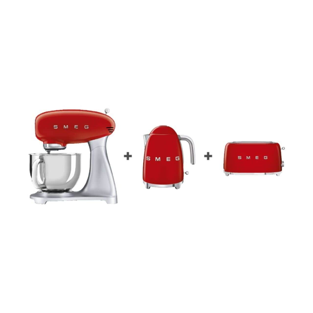 Smeg Bundle Offer Stand Mixer + Kettle + 4 Slice toaster, Red